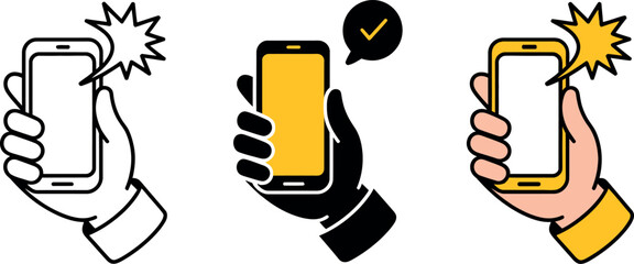 Hand holding smartphone vector illustration technology and communication graphic elements application development success concept