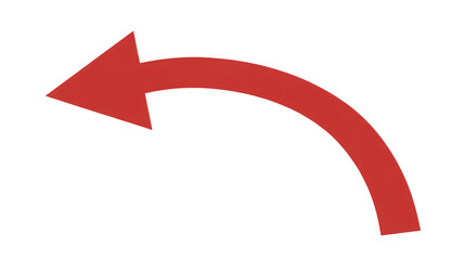 Sleek red arrow curves back to the left, offering a modern guidance symbol or directional cue for navigation and design, perfect for wayfinding or emphasis.