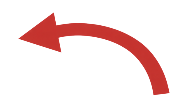 Sleek red arrow curves back to the left, offering a modern guidance symbol or directional cue for navigation and design, perfect for wayfinding or emphasis.