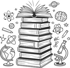 Stack of Books Science Education Knowledge Learning Illustration.