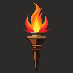 Realistic glowing fire torch illustration with vibrant flames and light effects