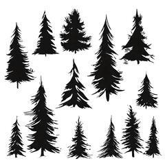 christmas pine tree forest silhouette isolated png transparent background