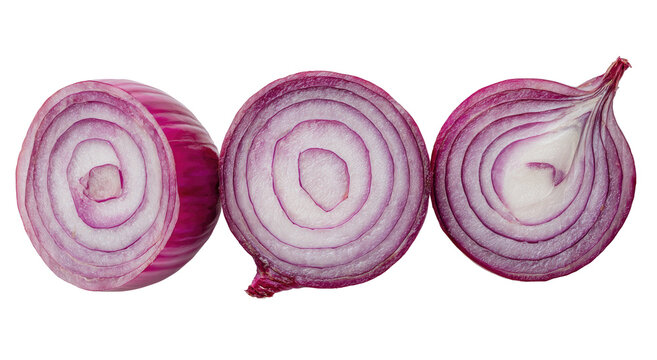 Three sliced red onions, close-up - Powered by Adobe