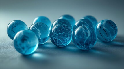 Beautiful vibrant blue glass spheres capture a calming, modern aesthetic perfect for science, technology, or artistic projects needing a touch of elegance and serenity