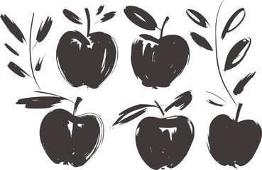 Artistic monochrome apples and branches illustration fruit leaf