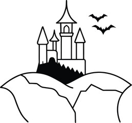vampire castle on cliff illustration on transparent background
