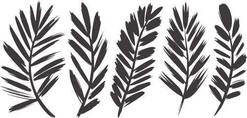 Naklejka premium Dark gray palm fronds painted brush strokes leaves foliage