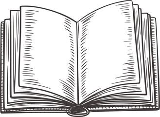 Open book sketch black and white drawing vector