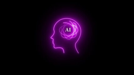 artificial intelligence Ai head network Ai line circuit technology Data Transfer abstract internet. Ai with neon line turns , AI and cybernetic brain abstract . on a black background . - Powered by Adobe