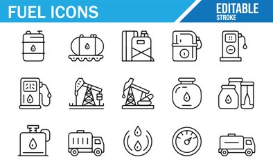 Fuel Icons Line Art Set – Minimalist Illustrations of Gas, Oil, and Energy Sources