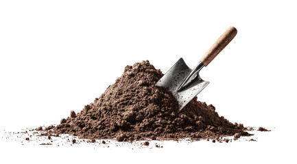A pile of rich, dark soil with a trowel