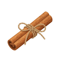 Single Cinnamon Stick Tied with Jute Rope Isolated on White Background