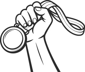 Victory Hand Holding Medal Champion Success Achievement Illustration.