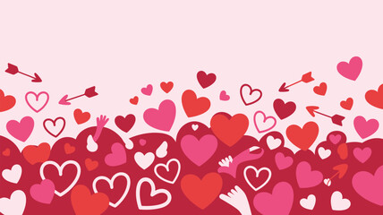 Obraz premium An illustration of hearts and arrows in various shades of red and pink on a light pink background