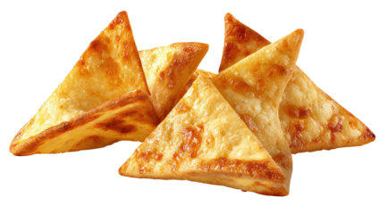 Golden triangle-shaped cheesy snacks