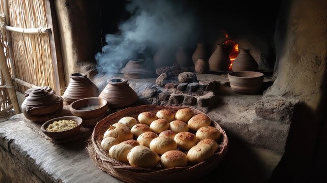 Litti chokha from Bihar, smoke effect, earthen oven setup, natural village tone
