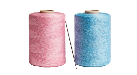 Two spools of thread, pink and light blue