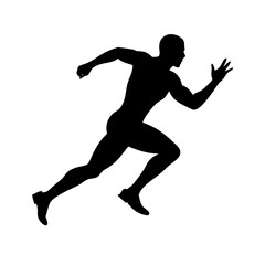 Vector art of silhouette of a muscular man running fast the athlete is captured in midstride, showcasing strength and determination in this dynamic and minimalist design