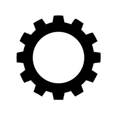 Illustration of a black gear, symbolizing mechanics, engineering, and industry, with a clean and simple design suitable for various technical and creative applications
