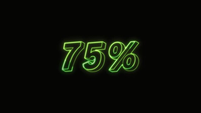  75 Percent Neon Text Seamless Loop 4K with Black Background Animated Promotional Typography for Video Editing