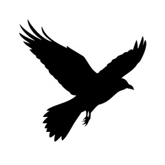Vector art of silhouette of a crow in flight the black silhouette of the crow against the white backdrop creates a striking image, capturing the essence of the birds movement