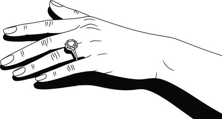 Hand Wearing Ring Illustration, Jewelry, Fashion, and Elegance Line Art.