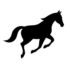 Vector art of silhouette of a galloping horse, showcasing its powerful muscles and elegant form, a symbol of freedom, strength, and grace in motion, perfect for various designs
