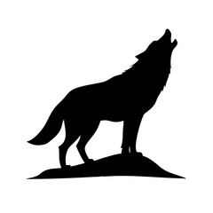 Vector art of silhouette of a wolf howling on a hill the wolf is depicted in a side profile, with its head raised and mouth open in a howl, conveying wilderness and nature