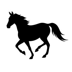 Vector art of silhouette of a running horse, capturing its dynamic posture and flowing mane, representing agility, energy, and the spirit of the wild, ideal for creative projects
