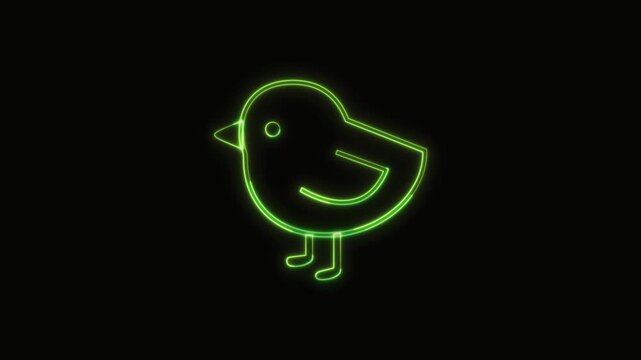 Baby Chick Icon Neon Seamless Loop 4K with Black Background Animated Promotional Typography for Video Editing
