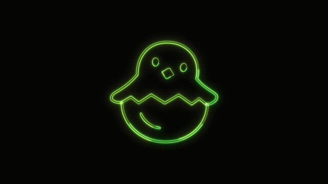 Baby Chicks Icon Neon Seamless Loop 4K with Black Background Animated Promotional Typography for Video Editing