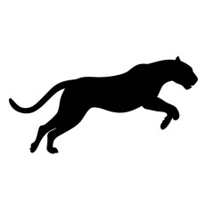 Vector art of black panther silhouette jumping vector illustration of a wild cat in profile, leaping forward with power and grace symbol of strength, agility, and mystery