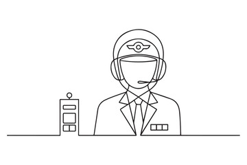 Air traffic controller illustration. Element of airport for mobile concept and web apps. one line Icon drawing. with white background