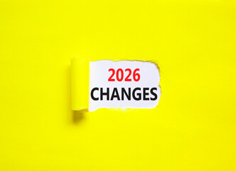 2026 Changes symbol. Concept words 2026 Changes on beautiful white paper. Beautiful yellow paper background. Business and 2026 changes concept. Copy space.