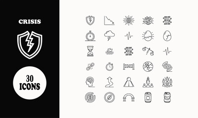 Essential crisis management line icons for businesses needing streamlined communication and visual representation of risks, failure, and challenges