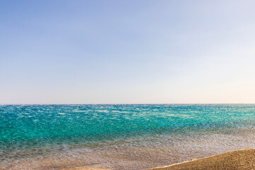 Beautiful view of Aegean Sea waves pushed back by strong katabatic wind blowing from mountains...