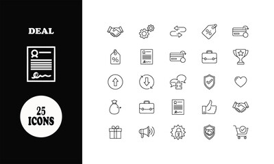 Unlock Business Success with 25 Modern Deal Icons for Websites, Apps, and Presentations! Streamline Workflow with this Stunning Icon Set Today