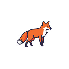 Illustration of a charming red fox with a bushy tail, standing alert on a white background