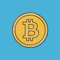 Golden digital currency coin icon with a letter B symbol on a blue background. Flat vector illustration of cryptocurrency, finance, and blockchain technology