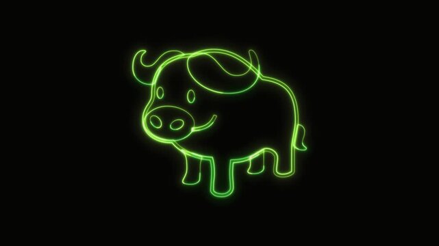 Buffalo Icon Neon Seamless Loop 4K with Black Background Animated Promotional Typography for Video Editing