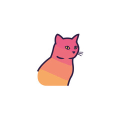 A stylish logo of a sitting cat with a vibrant pink and orange gradient color scheme. Vector illustration icon isolated on a white background