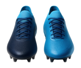 Gradient soccer cleats transitioning from navy to sky blue.
