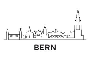 Obraz premium Bern Line Art skyline horizontal banner. Black and white silhouette of Bern, Switzerland. Vector template for your design. with white background