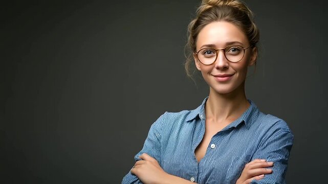 Portrait of a young confident businesswoman smiling with crossed arms on a transparent background, under gentle studio light, highlighting professional pride and elegant pose, sere