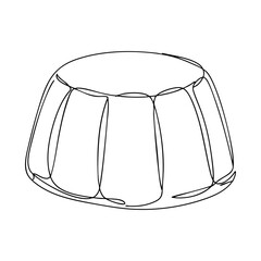 Vector line art of jelly dessert with soft curves and smooth surface, simple minimal outline illustration ideal for patisserie, food icon, or cafe design.