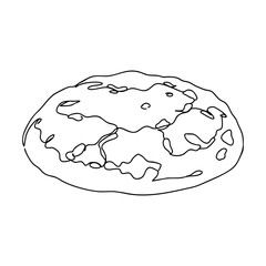 Vector line art of a cookie with chocolate chips, minimalist dessert illustration suitable for cafe branding, baking designs, packaging, or sweet pattern elements.
