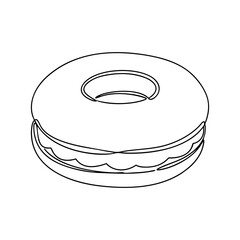 Bagel with cream cheese vector line art illustration in minimalist bakery style