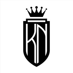 KN Vector logo initials shield with royal crown minimalist, elegant style