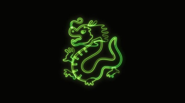 Dragon Icon Neon Seamless Loop 4K with Black Background Animated Promotional Typography for Video Editing