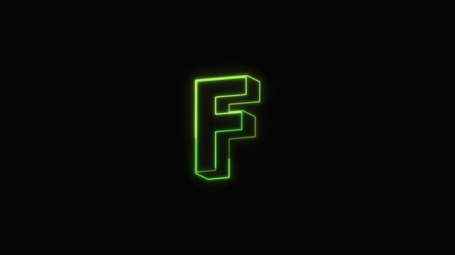 Alphabet F Neon Text Seamless Loop 4K with Black Background Animated Promotional Typography for Video Editing
